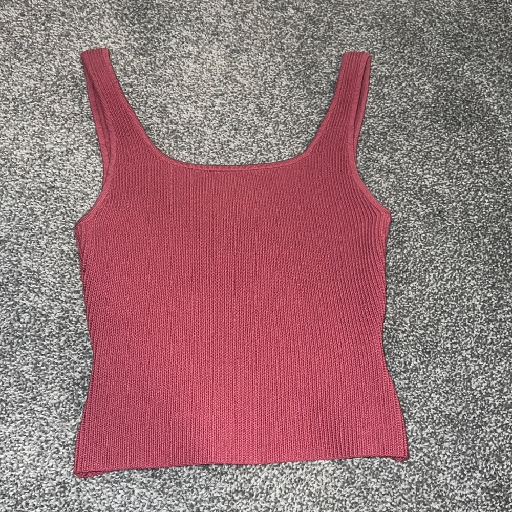Aritzia Babaton Sculpt Knit Squareneck Tank Pink XS Waist Length